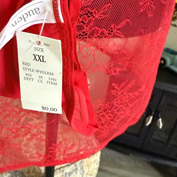 Auden Red Lace Chemise w/panties with Bow Detail - Picture 2 of 6